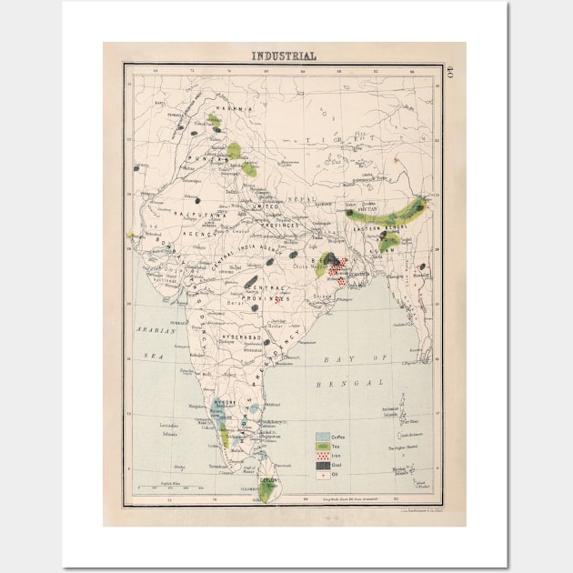 Old India Industrial Resources Map (1907) Vintage South Asia Natural Commodity Atlas Wall Art by Bravuramedia